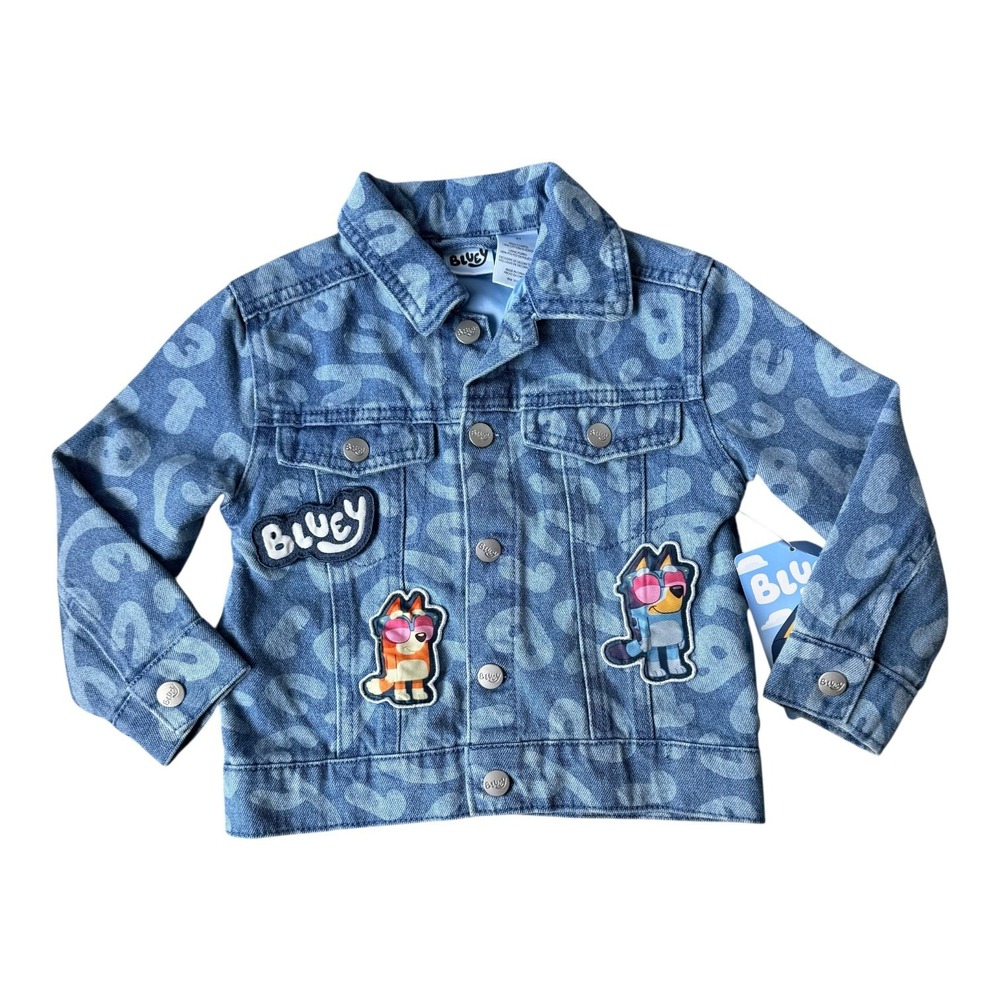 Bluey Toddler Girls 2T Denim Jacket NWT Blue Bingo Patch Jean Coat Fall